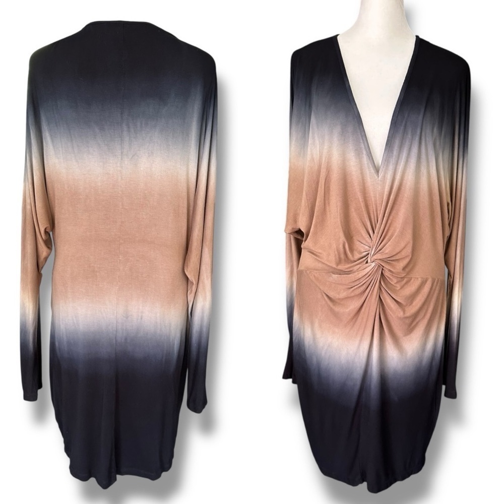 Young Fabulous & Broke Black + Tan Ombré Long Dolman Sleeve Mini Dress | M